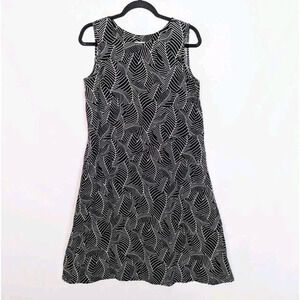 J Jill sz. M White Leaf Print Linen Cotton Sleeveless Shift Dress Lightweight